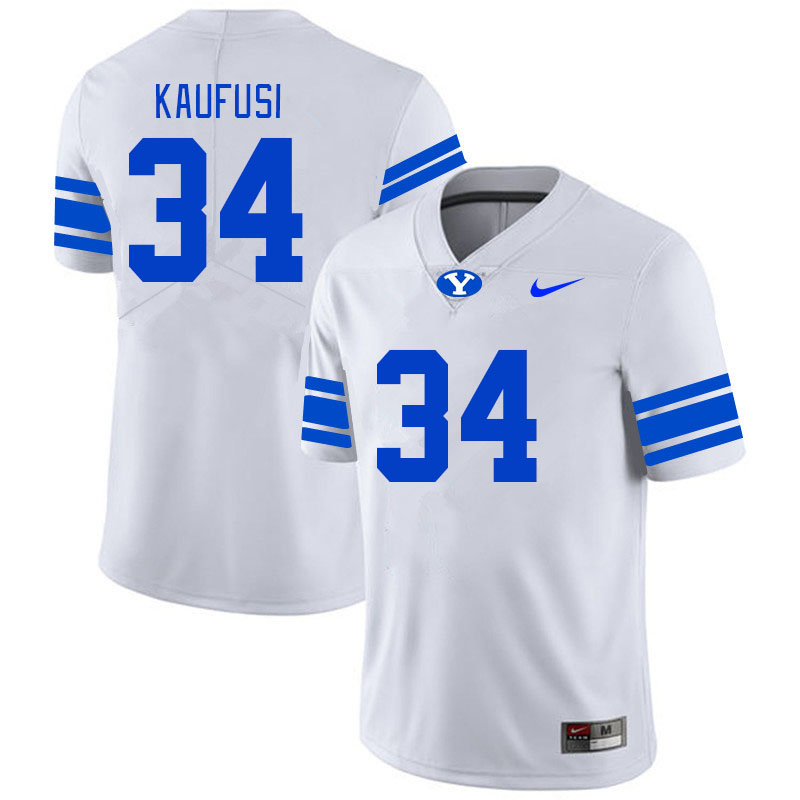 Men #34 Maika Kaufusi BYU Cougars College Football Jerseys Stitched-White - Click Image to Close